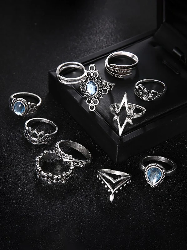 11pcs Vintage Mixed Pattern Ring Set - Image 2