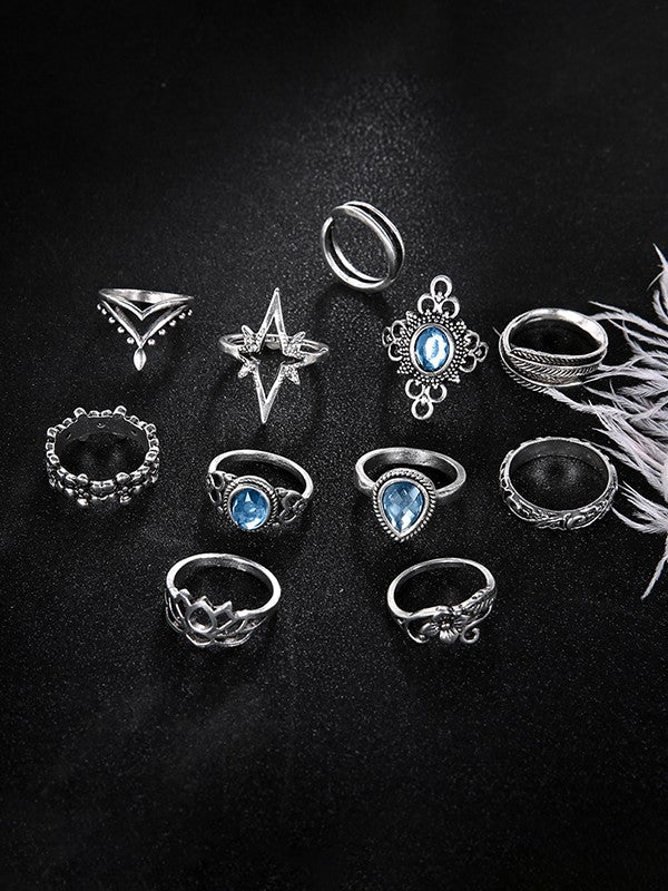11pcs Vintage Mixed Pattern Ring Set - Image 3