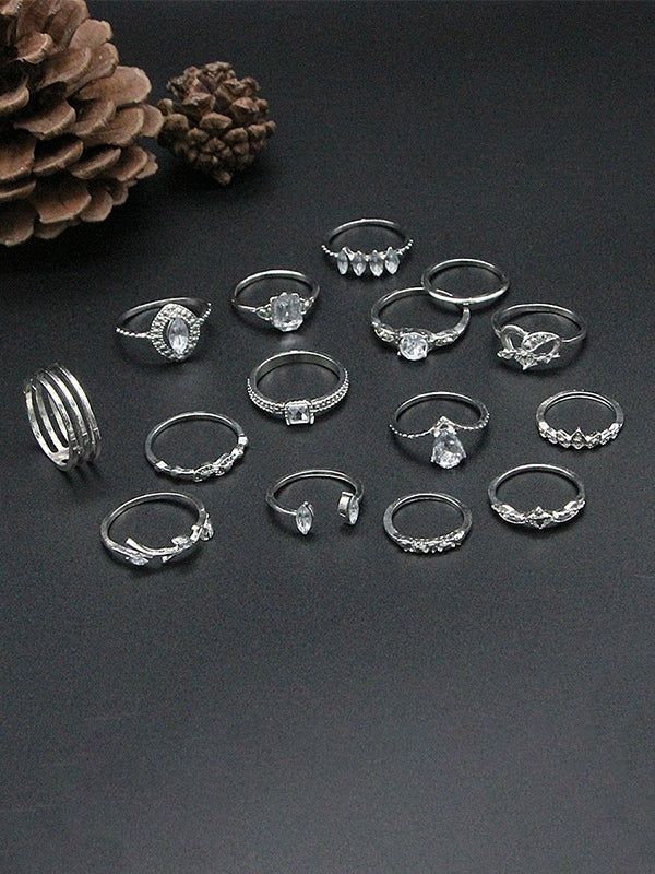 15pcs Rhinestone Silver Ring Set - Image 3