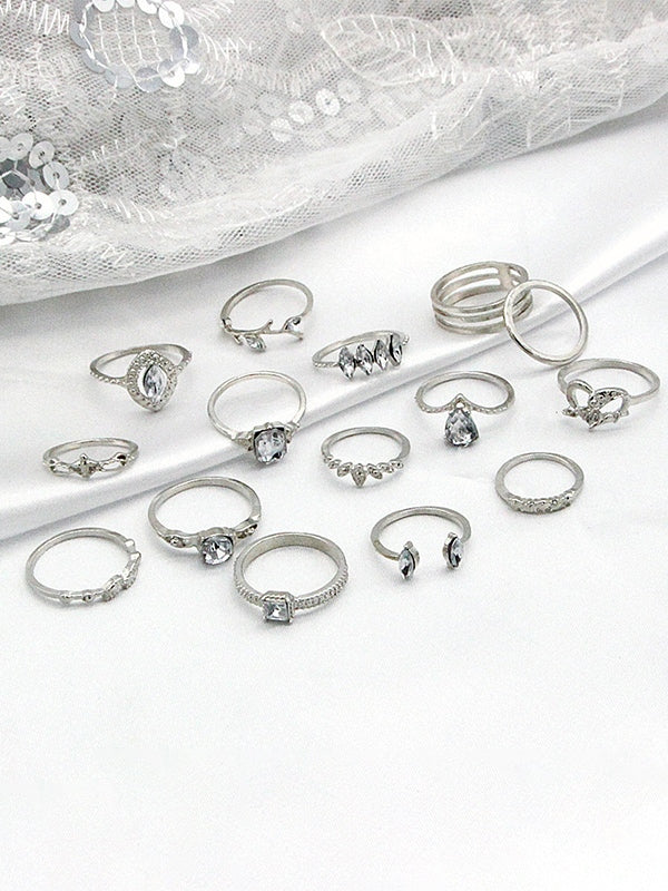 15pcs Rhinestone Silver Ring Set - Image 4