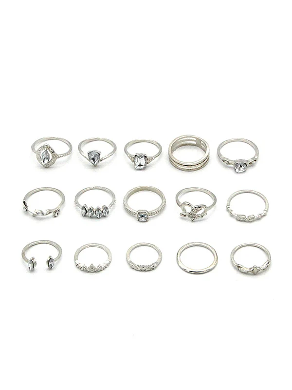 15pcs Rhinestone Silver Ring Set - Image 5