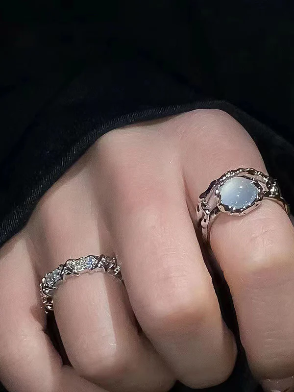 2pcs Fairycore Moonstone Diamond Cuff Ring - Image 3