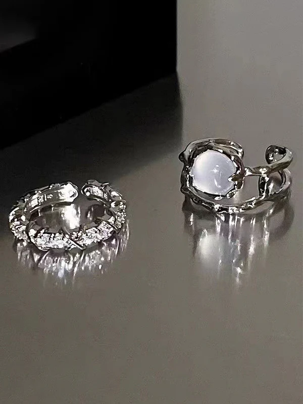 2pcs Fairycore Moonstone Diamond Cuff Ring - Image 4
