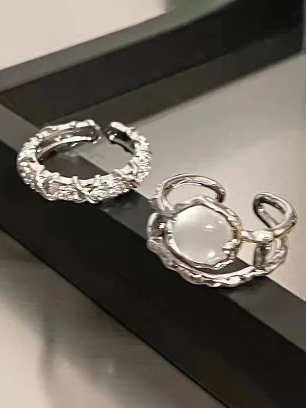 2pcs Fairycore Moonstone Diamond Cuff Ring - Image 5