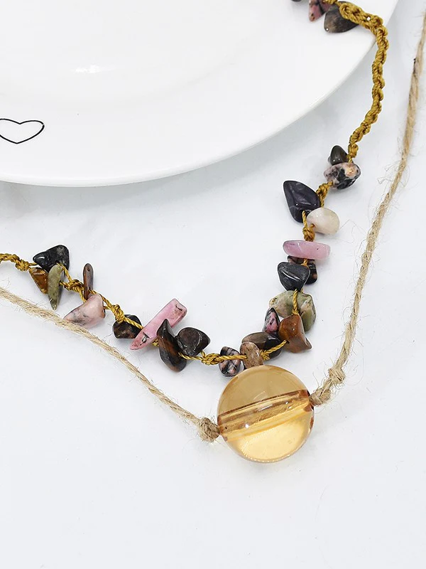 2pcs Vintage Stone Pendant Necklace - Image 3