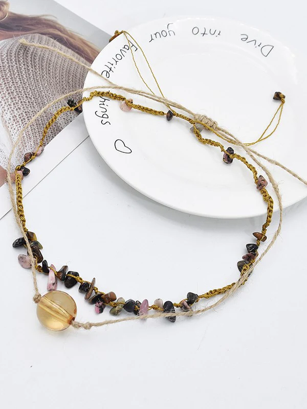 2pcs Vintage Stone Pendant Necklace - Image 5
