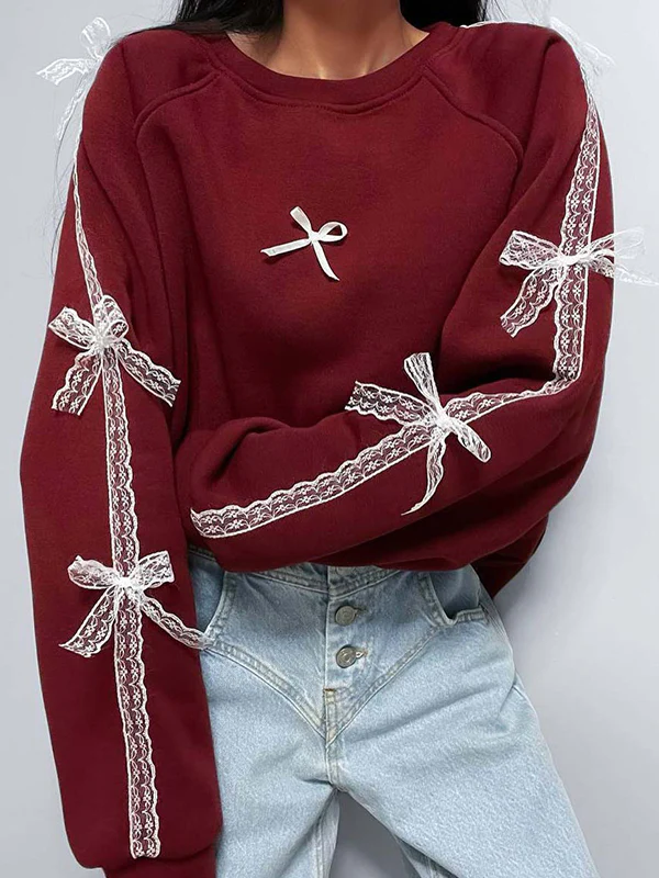 3D Bowknot Loose Sweatshirt - Image 7