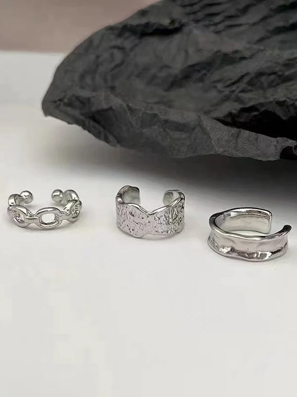 3pcs Concave Silver Ear Cuff Set - Image 2