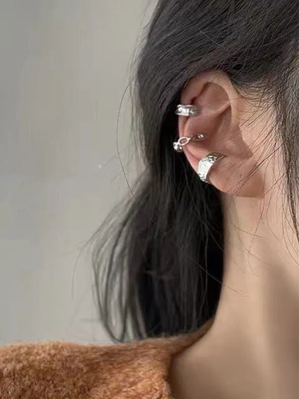 3pcs Concave Silver Ear Cuff Set - Image 4