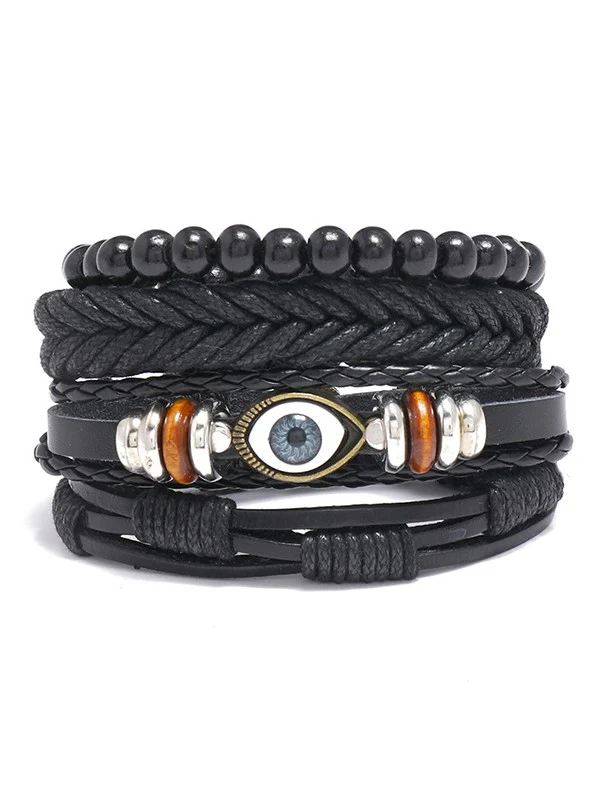 4pcs Boho Braided Pu Leather Bracelet Set