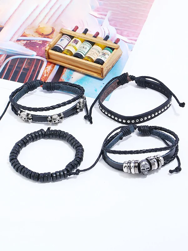 4pcs Skull Pu Leather Bracelet Set - Image 3