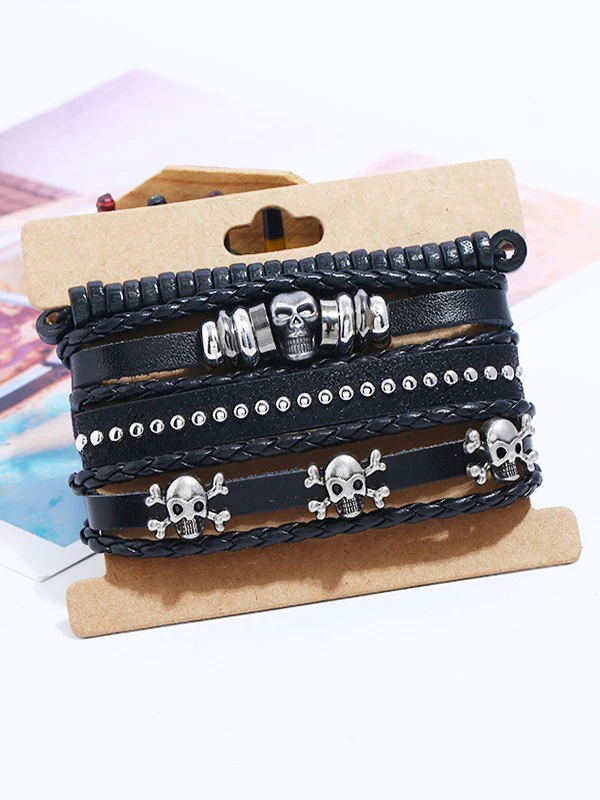 4pcs Skull Pu Leather Bracelet Set - Image 4
