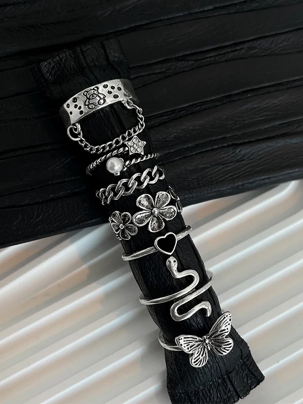 7pcs Silver Mixed Pattern Ring Set - Image 3