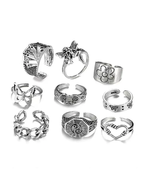 9pcs Vintage Butterfly Flower Angel Ring - Image 2