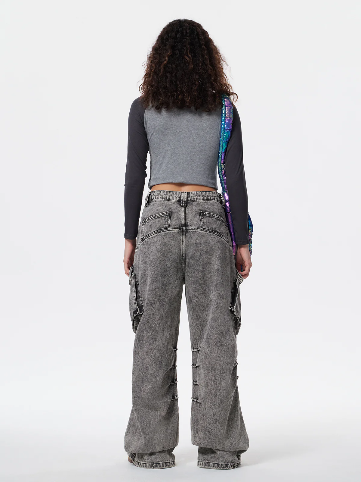 Acid Washed Baggy Cargo Jeans - Image 4