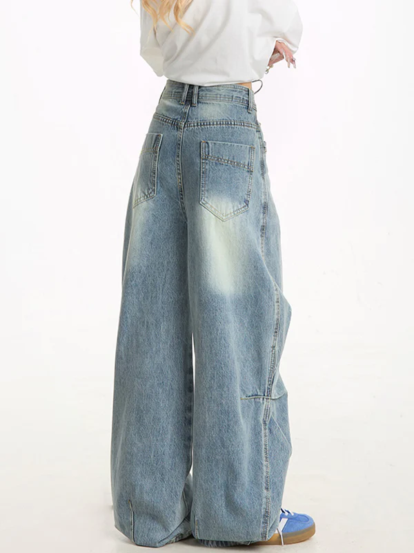 Aged Pleated Loose Boyfriend Jeans - Image 4