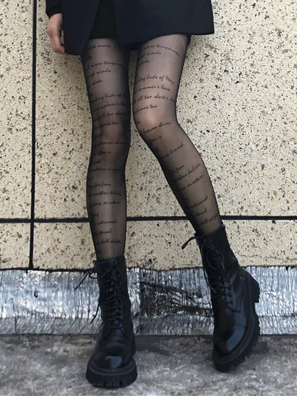 Allover Letter Printed Sheer Tights - Image 4