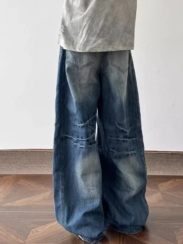 American Retro Washed Lightning Pattern Loose Jeans - Image 2