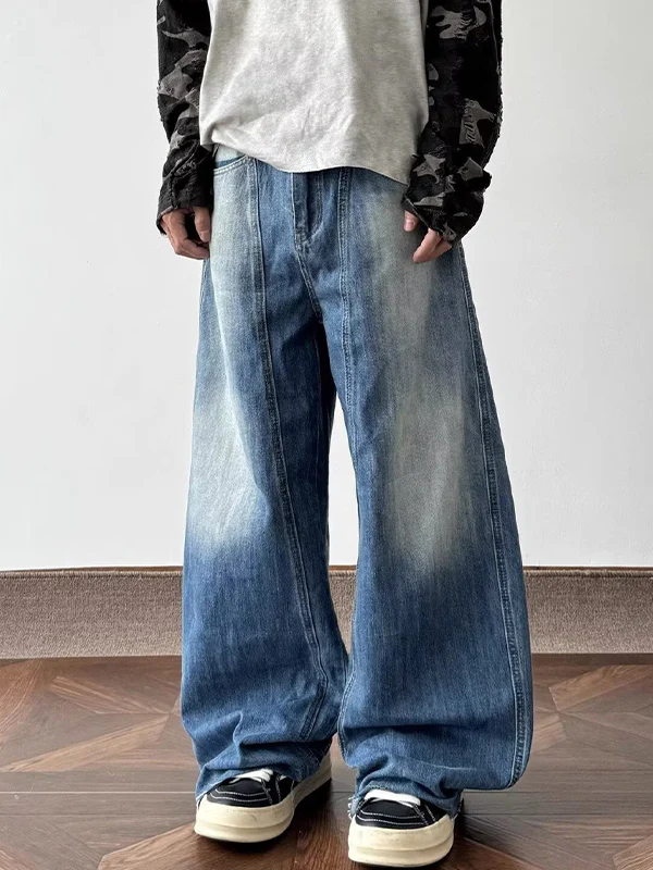 American Retro Washed Lightning Pattern Loose Jeans - Image 3