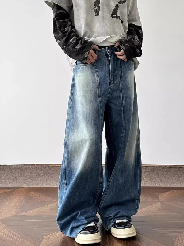 American Retro Washed Lightning Pattern Loose Jeans - Image 4