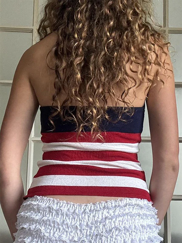 American Street Style Star Print Y2K Halter Neck Knit Tank Top - Image 3
