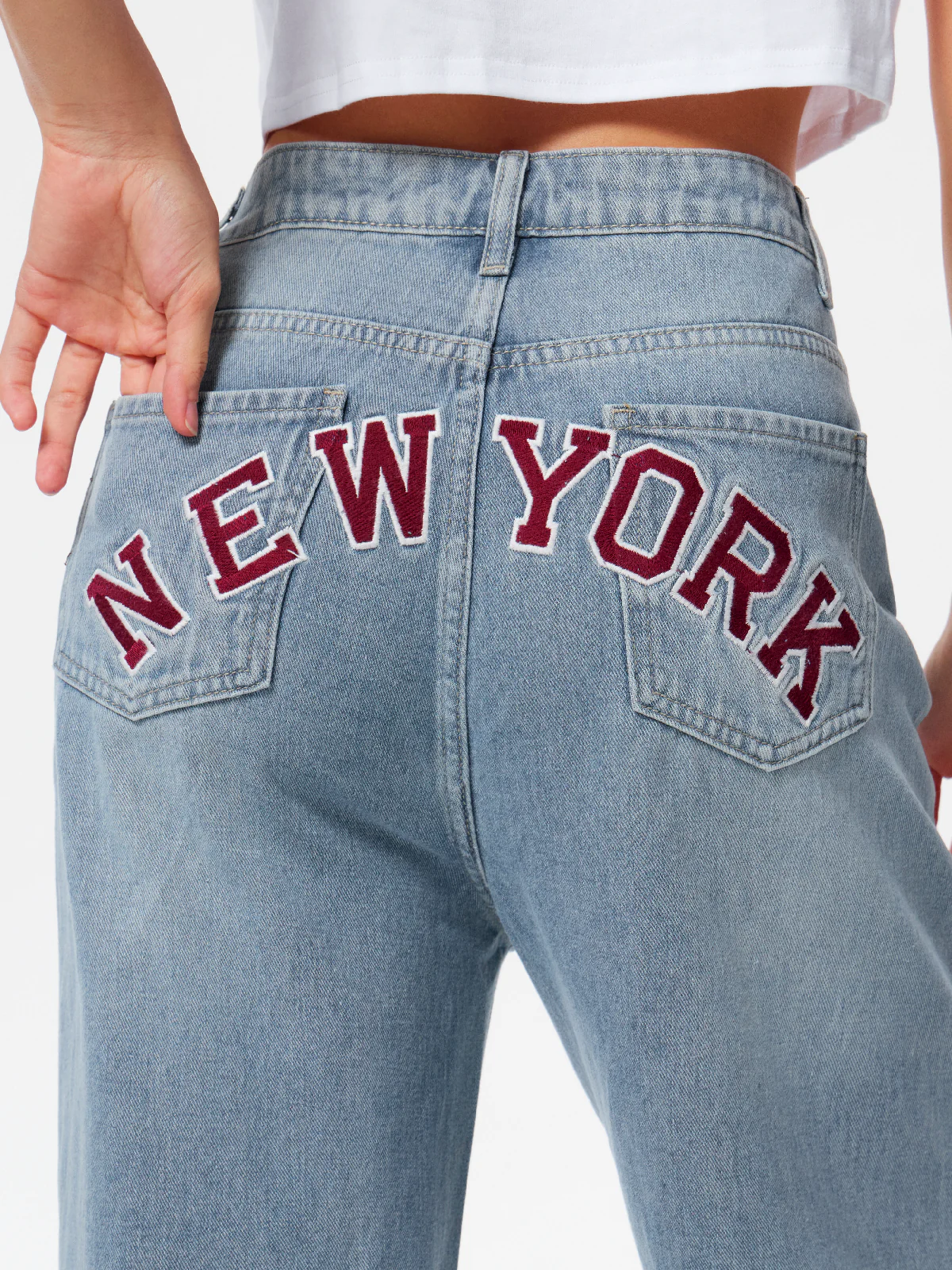 Back Embroidered Baggy Boyfriend Jeans - Image 5