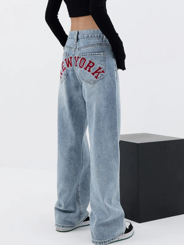 Back Embroidered Baggy Boyfriend Jeans - Image 9