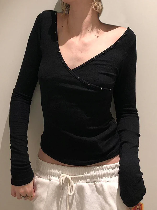 Basic Solid Color Cross Long Sleeve - Image 3
