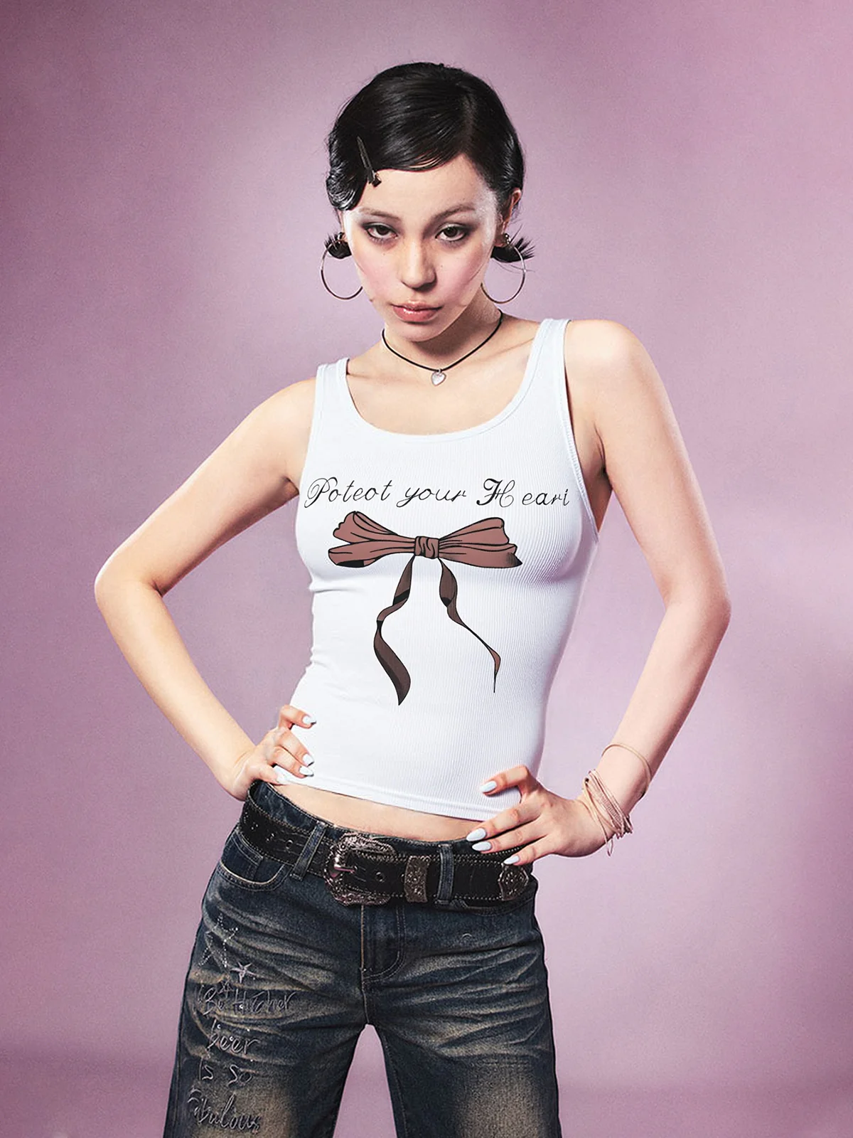 Basic Stretch Knit Bow Tie Cami Top - Image 3