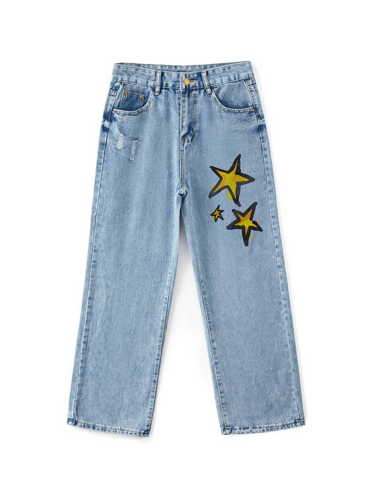 Basic Wash Print Straight Leg Boyfriend Jeans - Image 4