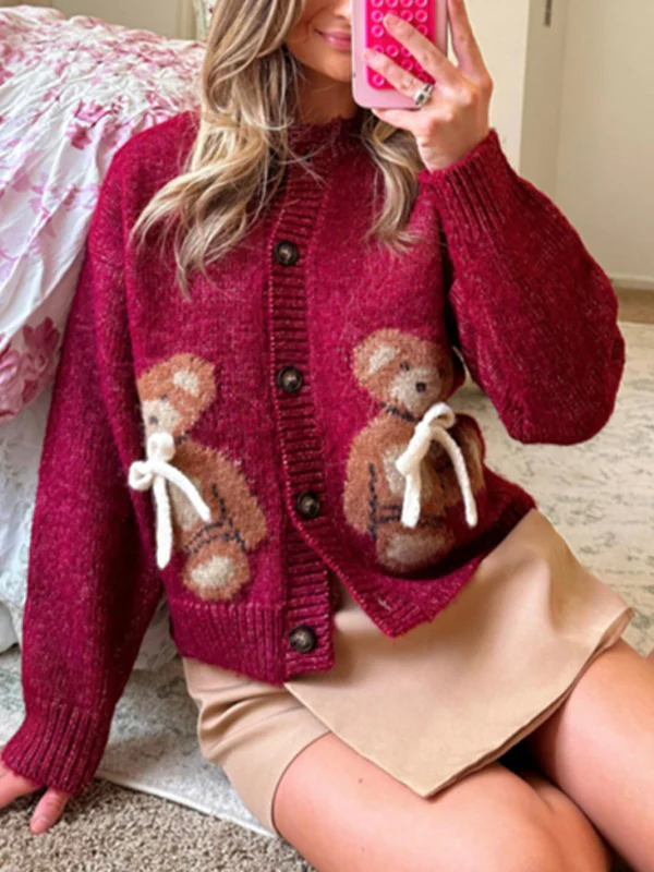 Bear Bow Print Sweaters - Image 2