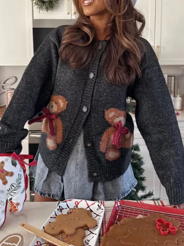 Bear Bow Print Sweaters - Image 3