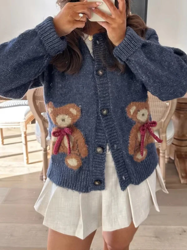 Bear Bow Print Sweaters - Image 7
