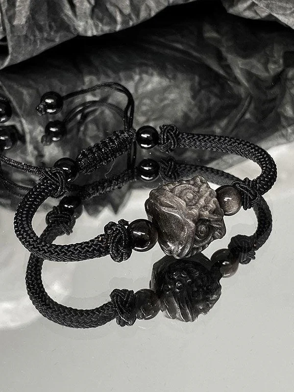 Black Lion Pendant Braided Rope Bracelet - Image 3