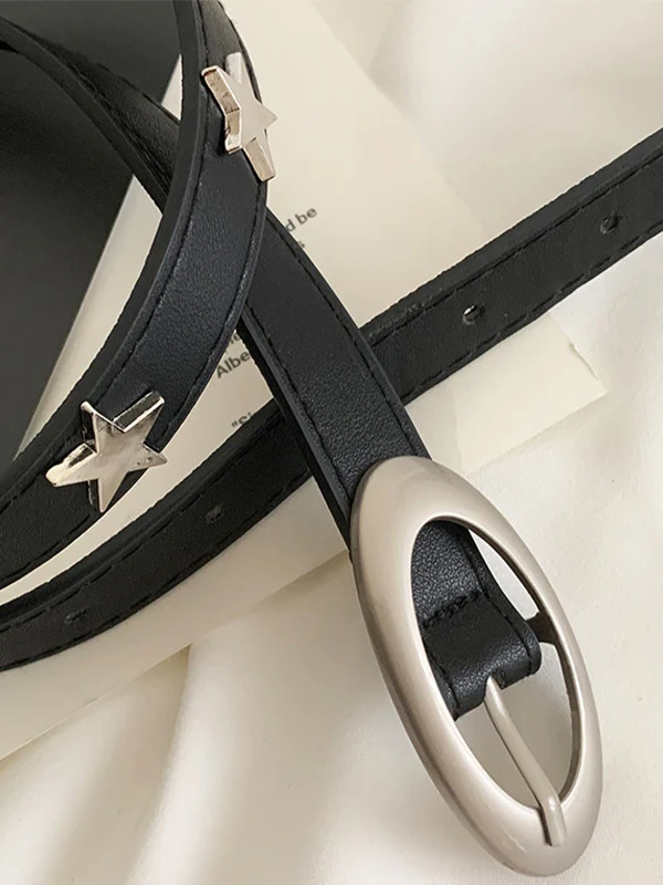 Black Star Embellished Thin Buckle Belt - Image 3