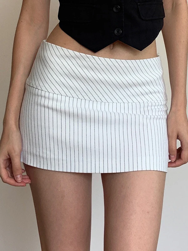 Black White Stripes Mini Skirt - Image 4