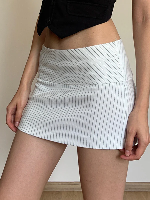 Black White Stripes Mini Skirt - Image 5