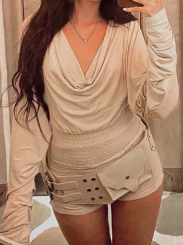 Boat Collar Waist Cinch Long Sleeve
