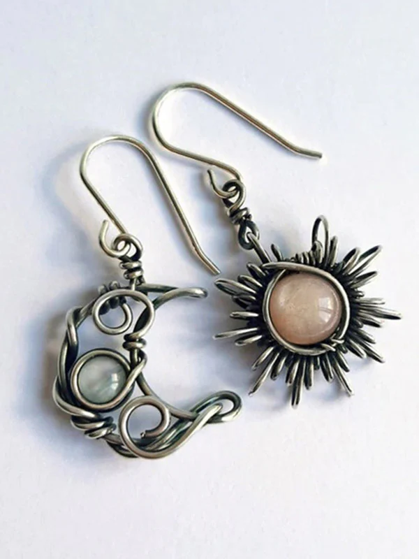 Boho Sun Moon Pendant Stud Earring - Image 2