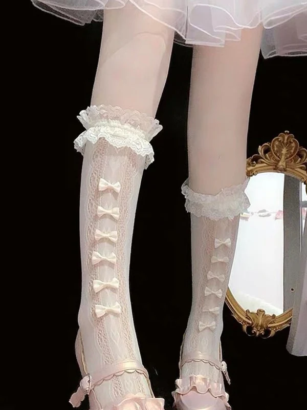 Bow Embellish Lace Socks - Image 9