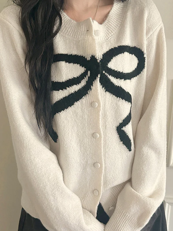Bow In Contrasting Colors Cardigan - Image 2
