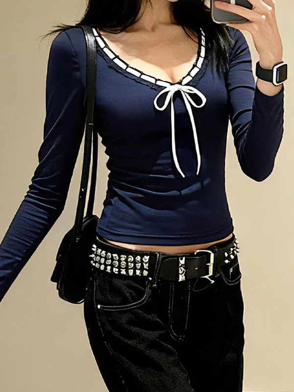 Bow Tie Color Blocking Long Sleeve - Image 2