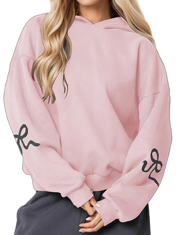 Bowknot Print Loose Sweatshirts - Image 6