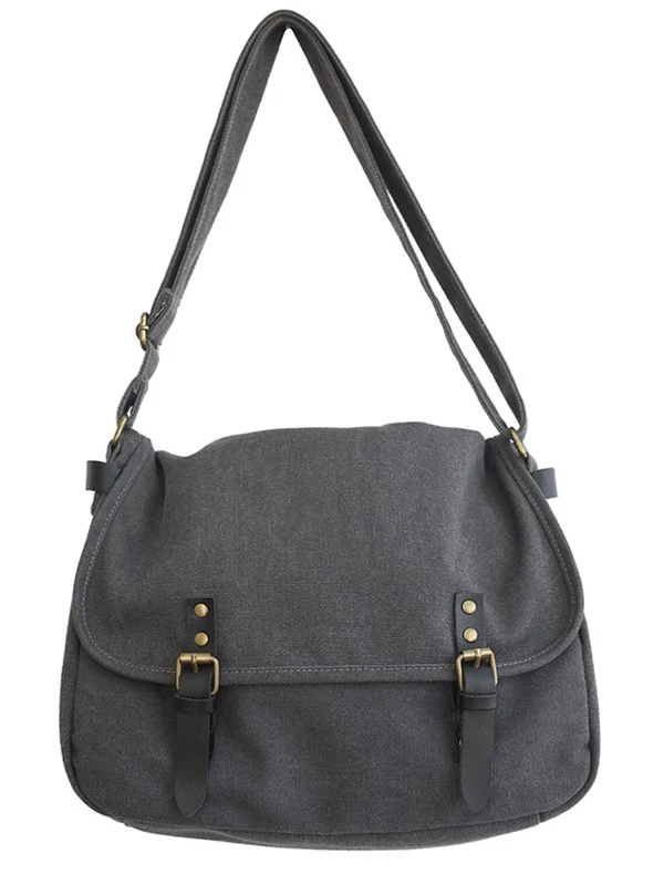 Buckle Strap Large Canvas Messenger Bag - Image 12