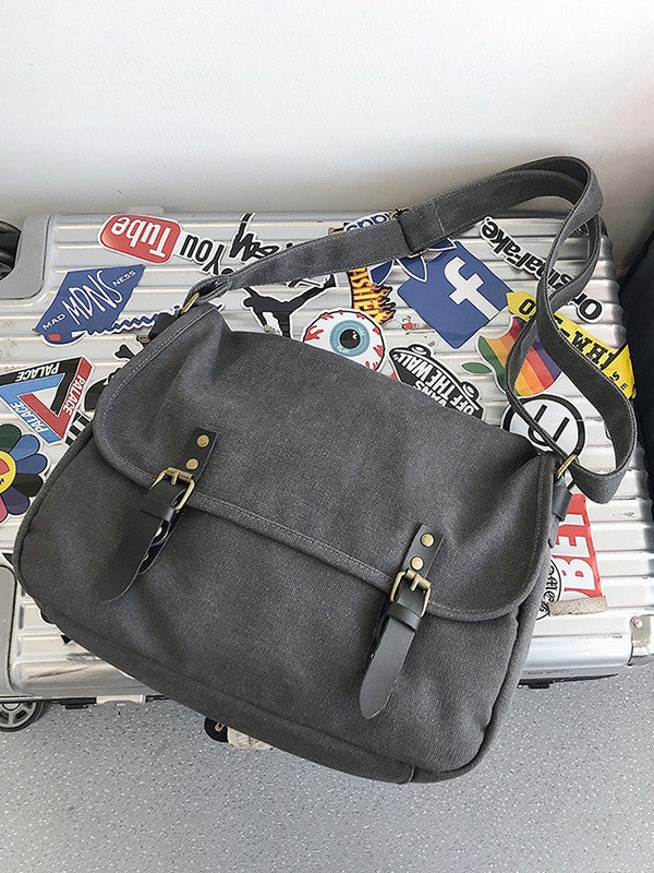 Buckle Strap Large Canvas Messenger Bag - Image 13