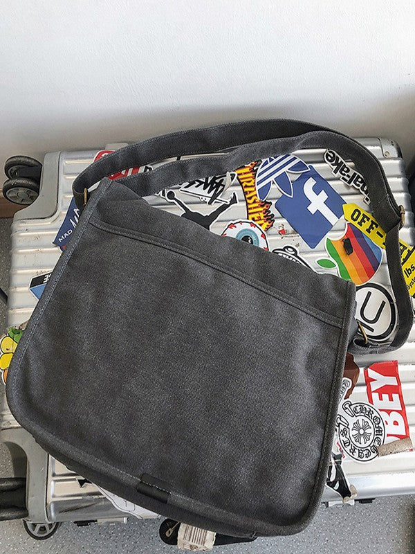 Buckle Strap Large Canvas Messenger Bag - Image 14