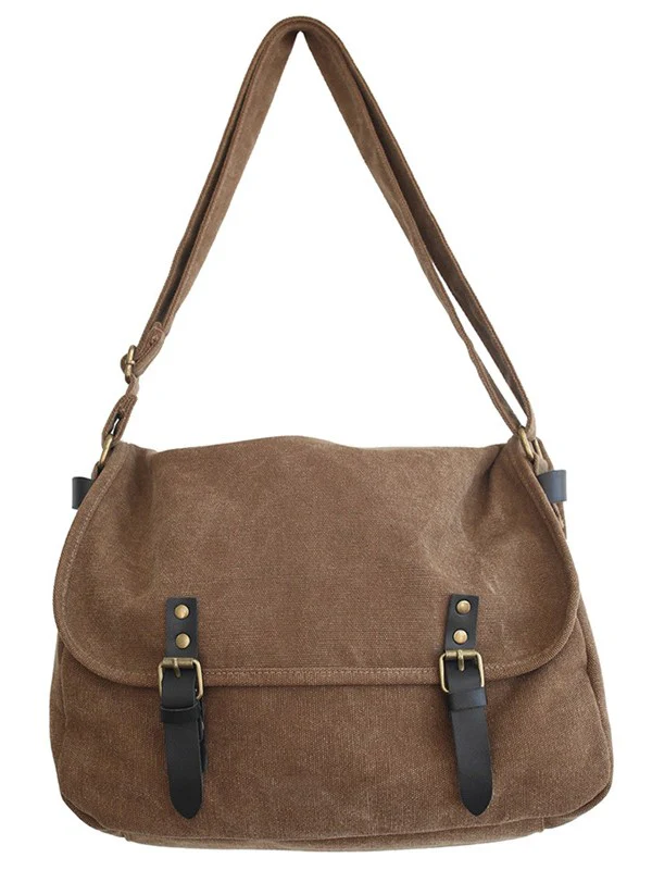 Buckle Strap Large Canvas Messenger Bag - Image 15