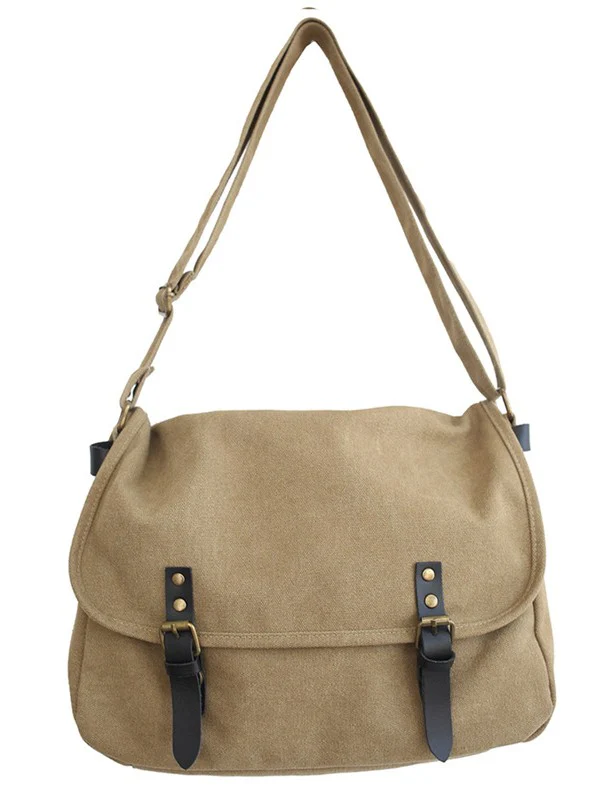 Buckle Strap Large Canvas Messenger Bag - Image 16