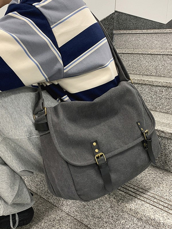 Buckle Strap Large Canvas Messenger Bag - Image 18