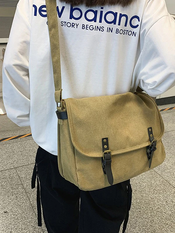 Buckle Strap Large Canvas Messenger Bag - Image 20